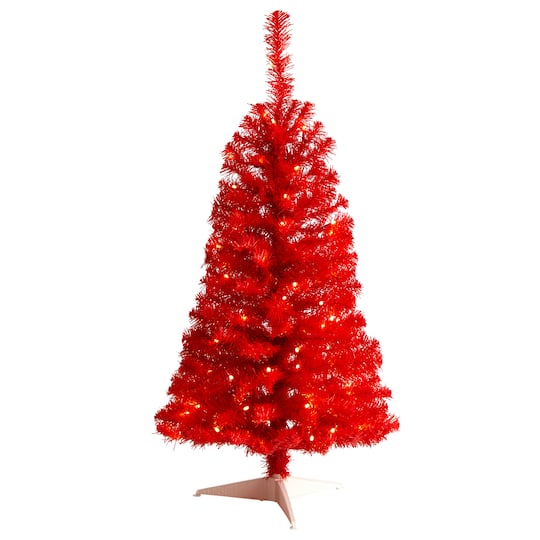 3ft. Pre-Lit Red Artificial Christmas Tree, Warm White LED Lights